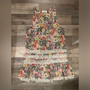 Sheer Floral Slip Dress with Lace Detail